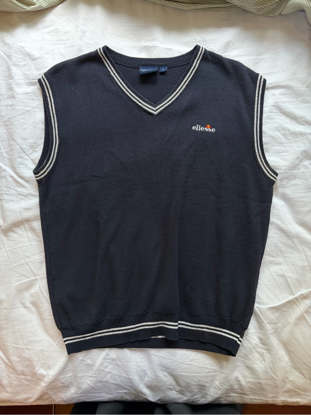 ellesse Black V-Neck Knit Vest with White Trim